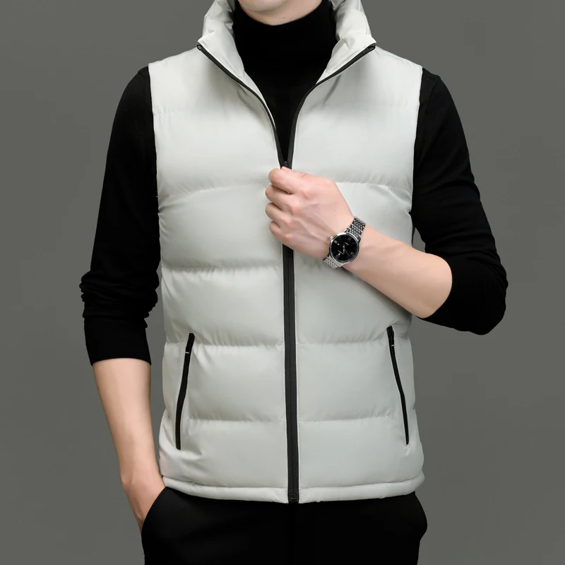 Chaleco de cuello alto para hombre, chaqueta cálida sin mangas, informal, de alta calidad, a la moda, para Otoño e Invierno