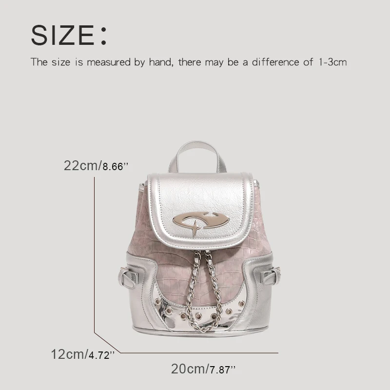 Preppy Style Backpacks For Women Luxury Designer Handbags Purses 2024 New In PU Sliver Sequined Chains Splicing Design Shoulder