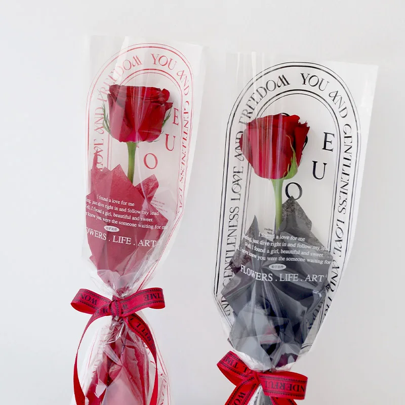 Simple Style Integrated Straight Tube Flower Shop Flower Bouquet Packaging Bag Transparent English  Flower Packaging Bag