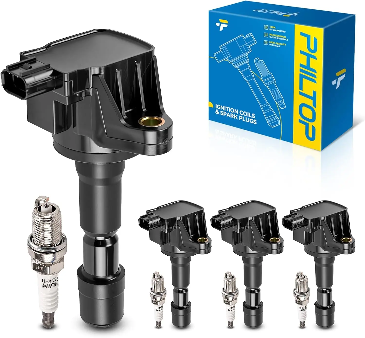 Replacement Ignition Coil Pack and Spark Plug Kit for Select Compact Hatchback and Hybrid Hatchback Vehicles