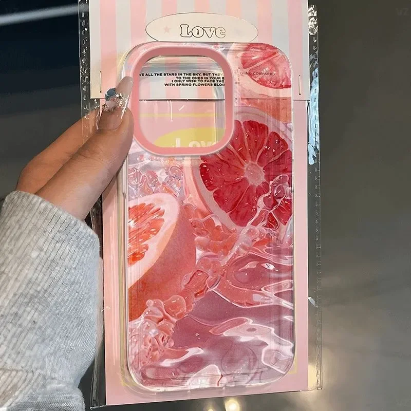 Sommer Kühle Rosa Pomelo Koreanische Ins Vielseitige Frische Telefon Fall Für iPhone 16 15 14 13 12 11 Pro XS max 7 8 Plus Y2K Nette Abdeckung