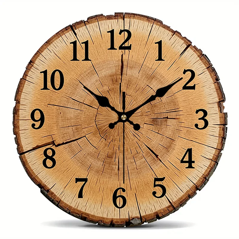 . 2D Flat. 1pc. Tree Stump Texture Themed Wall Clock- Silent Decorative Clock, Creative Wall Clock, Suitable for Bedroom, Living Room, Office Decoration, 20.32/25.4/30.48/35.56cm(AA Batteries Not Included), 2D Flat