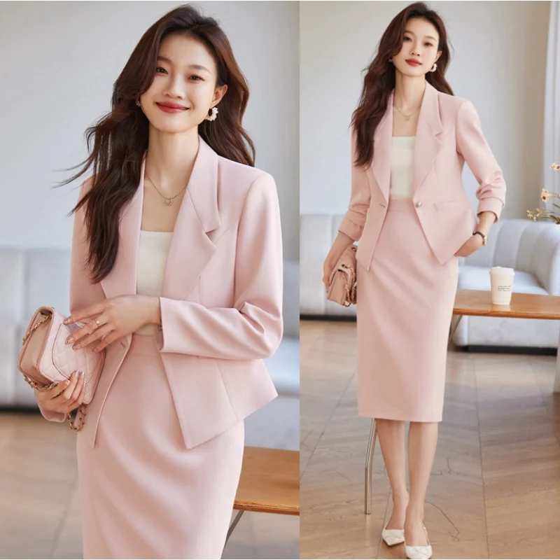 Pink Suit Jacket for Women2024Spring New Business Temperament Hotel Reception Suit Suit Dress Spring and Autumn