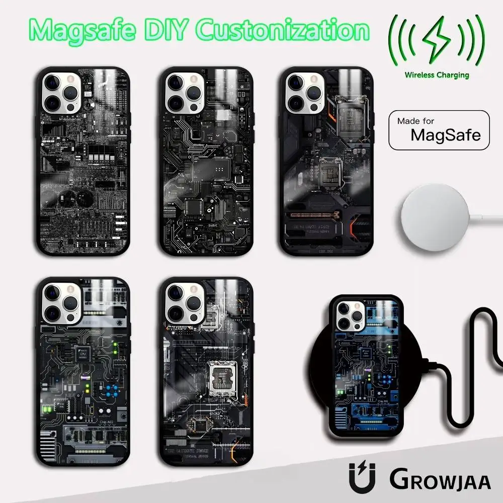 

Cool Fashion Circuit Board Phone Case For IPhone 16 15 14 13 12 11 Pro Max Plus Mini Magsafe Mirror Wireless Magnetic Funda