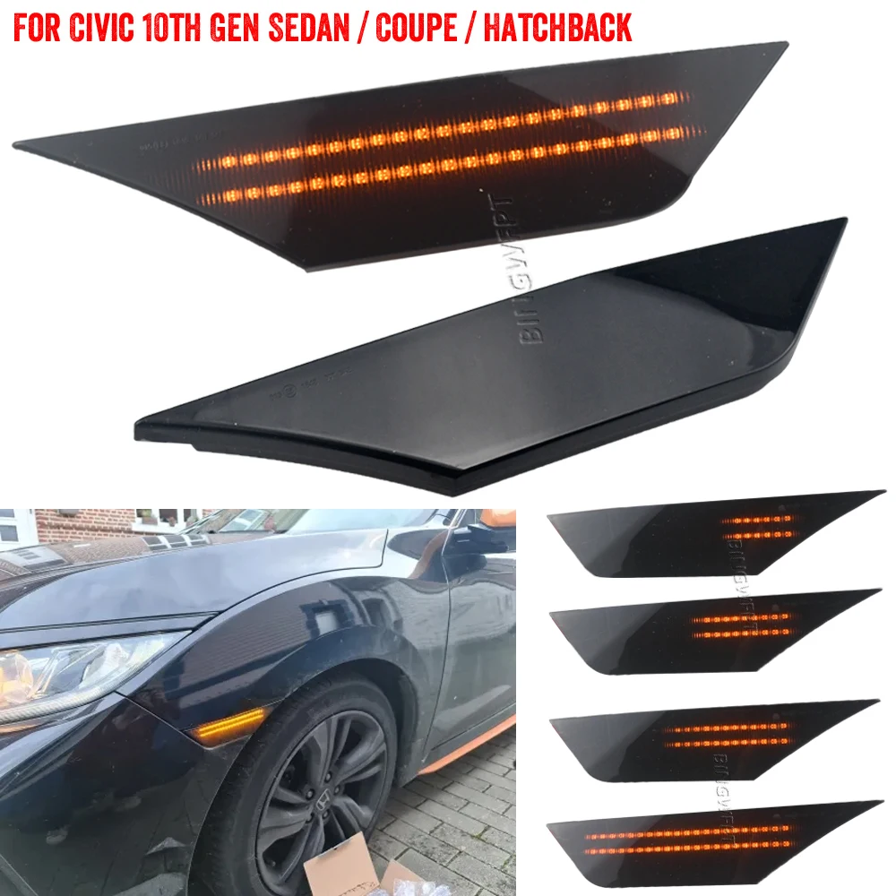 1 Pair For Honda Civic 10th Gen 2016 2017 2018 2019 2020 2021 LED Dynamic Turn Signal Side Marker Light Repeater Indicator Lamp