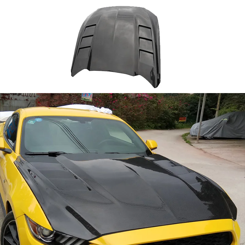 AV Style Auto Body System  Carbon Fiber Fibre Front Bonnet Engine Hood Vented  For Ford Mustang 2015-2017