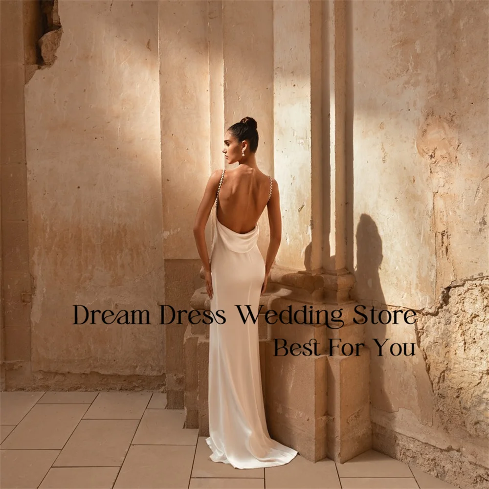DREAM Pleat Mermaid Wedding Dress 2025 V-Neck Spaghetti Straps Beading Backless Satin Bridal Gown Vestido De Novia Customized