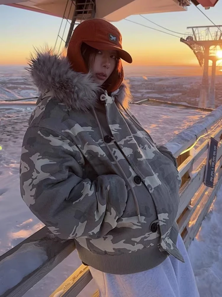 

Мужская зимняя куртка-бомбер MA-1 в американском стиле, утепленная, повседневная, камуфляжная, с меховым воротником, Advanced Sensation Workwear Co...