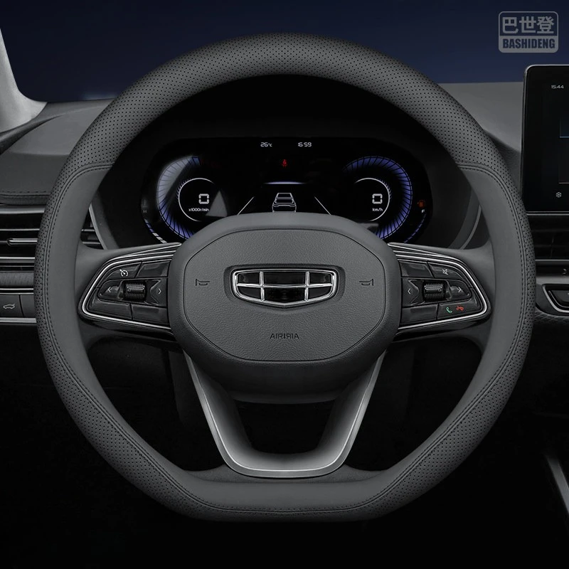 Black Leather Car Steering Wheel Cover for Geely Coolray Atlas Monjaro Emgrand Okavango Tugella Preface 2010‑2026 Accessories
