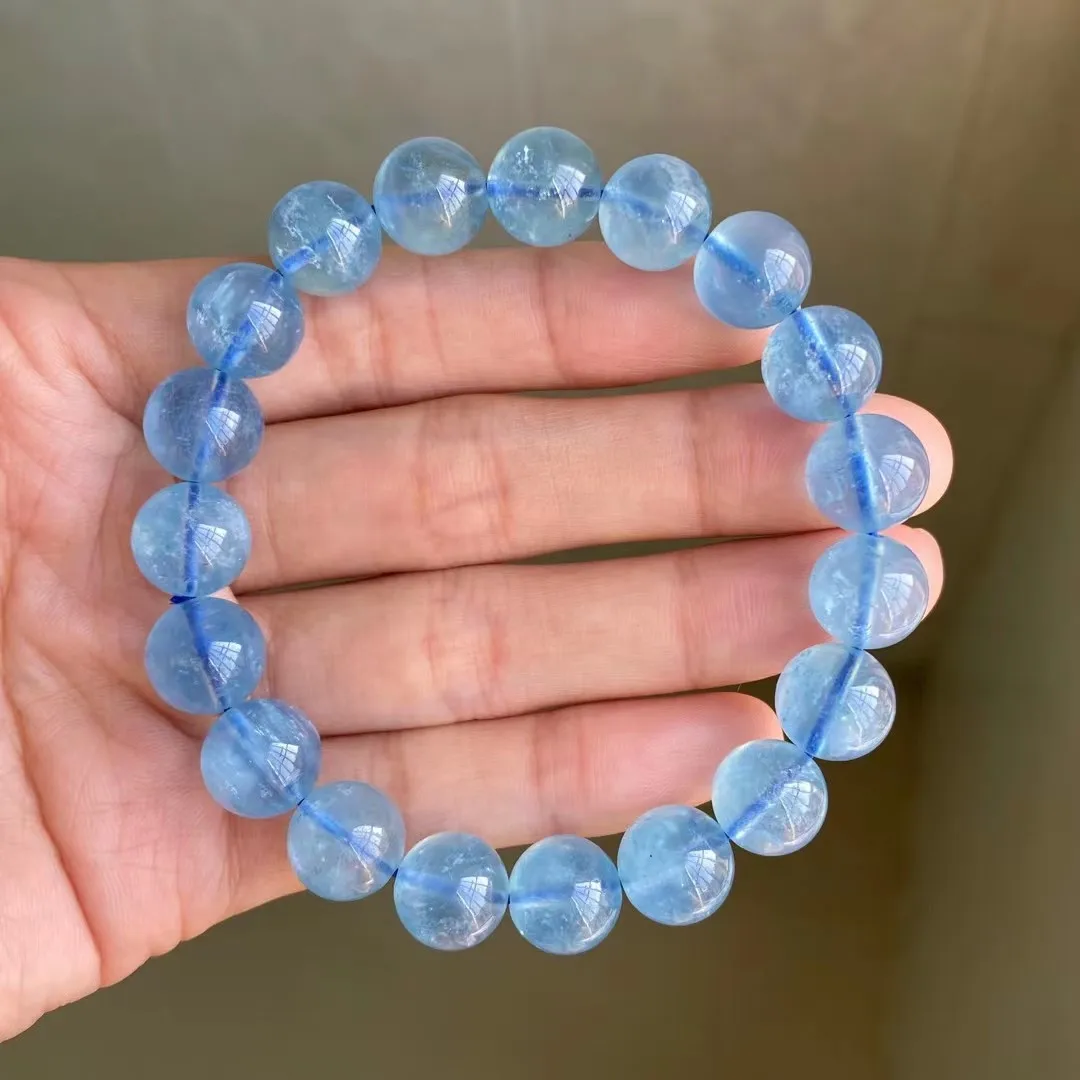 

10mm Natural Blue Aquamarine Stone Bracelet Jewelry For Women Men Wealth Gift Reiki Crystal Clear Gemstone Beads Strands AAAAA