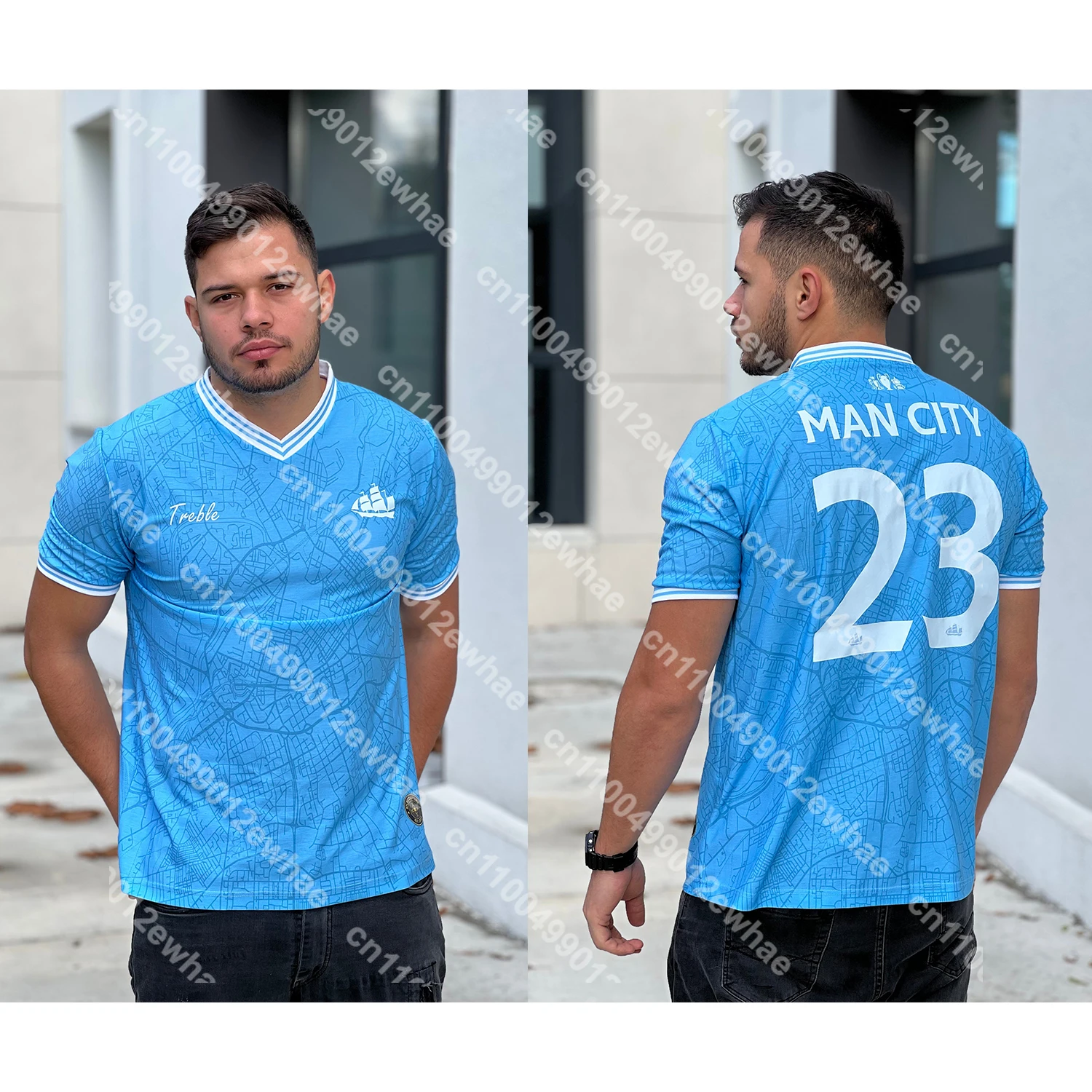 

Summer Hot Manchester City Treble Home Men's and Children's Plus Size Sports Tops, Sweat Resistant Men's Clothing