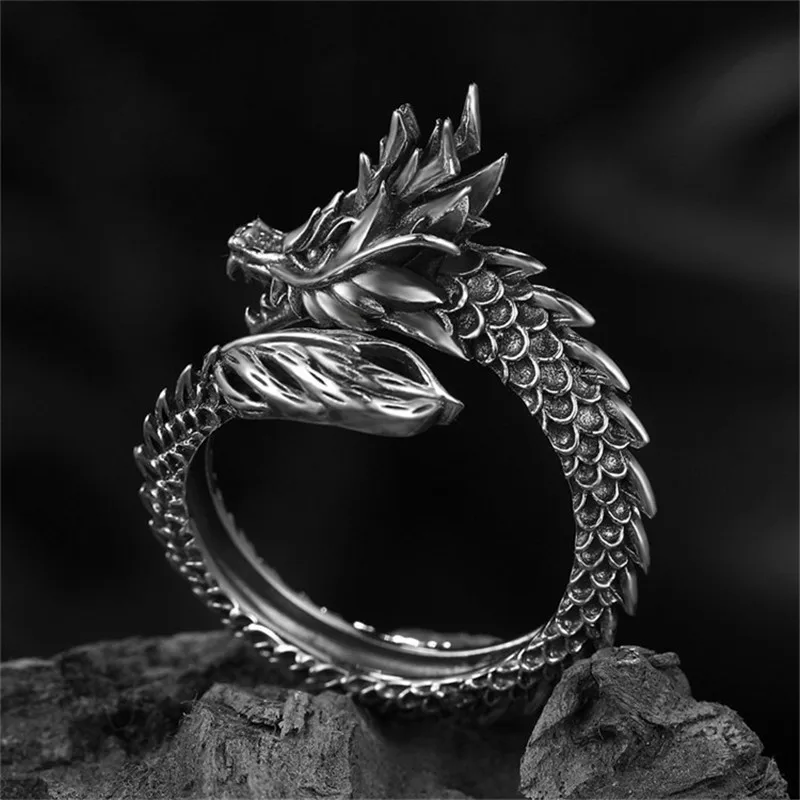Jisensp Gothic Punk Drachenring für Männer, Retro Wikinger Tier Verstellbarer Fingerring für Frauen, Persönlicher Magischer Cooler Schmuck Geschenk – Detail 19