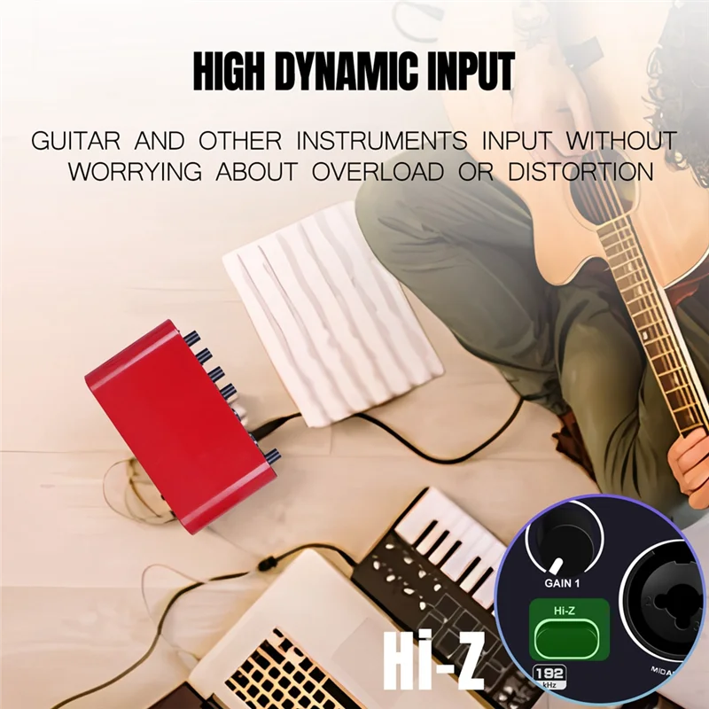 

ABLB-Professional 24Bit 192Khz Audio Interface 2 Input Sound Card For Electric Guitar External Studio PC Recording Tuner