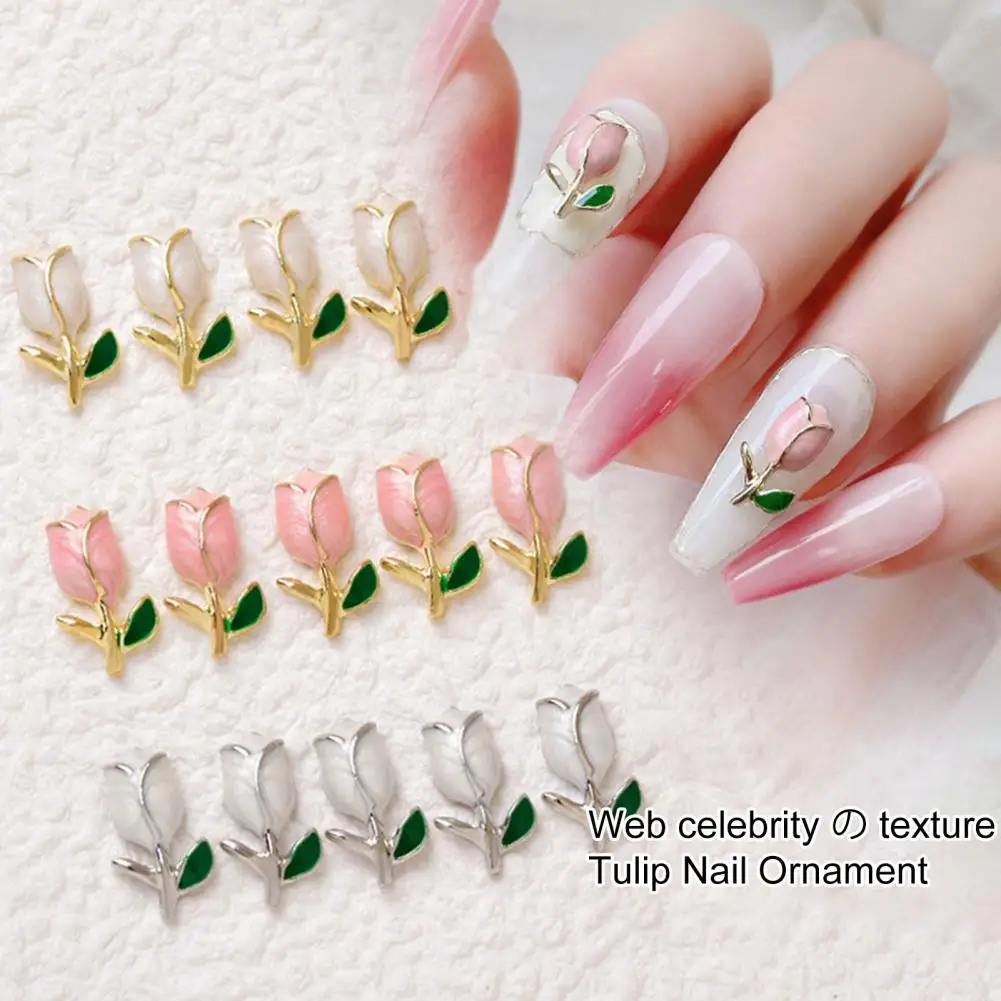 10 pçs manicure decoração colar facilmente prego tulipa ornamento flor designer de unhas charme tulipa ornamento