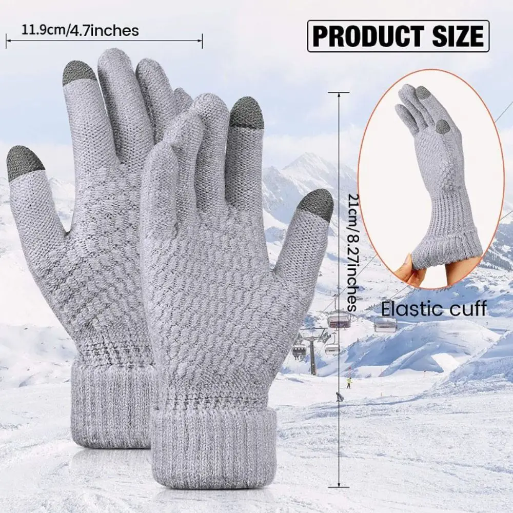 Fashion Thick Warm Winter Knitted Gloves Stretch Knit Full Finger Touch Screen Gloves Touch Screen Winter Mittens Student Use