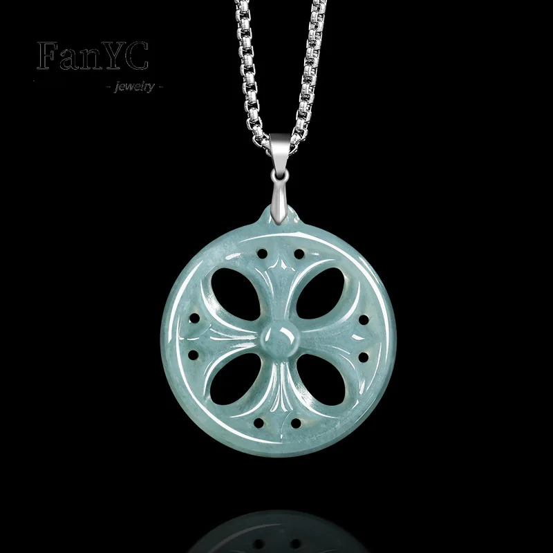 

Natural A-grade Jadeite Blue Water Cross Pendant Exquisite and Fashionable Jadeite Necklace Men's and Women's Festive Gift