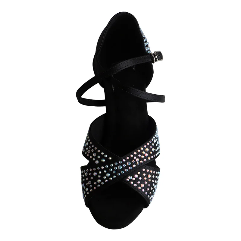 Sapatos de dança latina strass personalizados para mulheres, salão de baile, sandálias de dança feminina, sapatos pretos brilhantes para meninas, senhoras