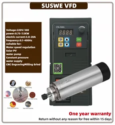 SUSWE Air Cooled Spindle Motor 0.8KW 1.5KW 2.2KW 4KW Variable Frequency Drive VFD Inverter 220V for CNC Engraving Milling Grind