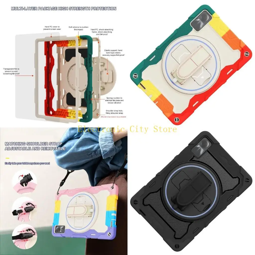 

Защитная обложка для Pad 2023 с ударным дизайном и наплечником для ремня Hu8d