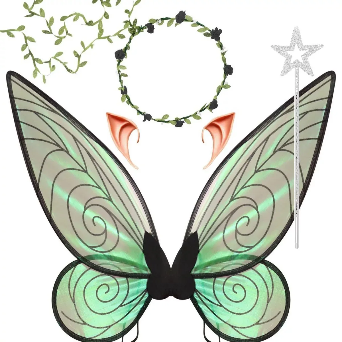 4/1Pcs Pink Flower Fairy Costume Kit Flower Crown Headband Butterfly Wings Magic Wand Elf Ears Decorative Props For Flower Theme