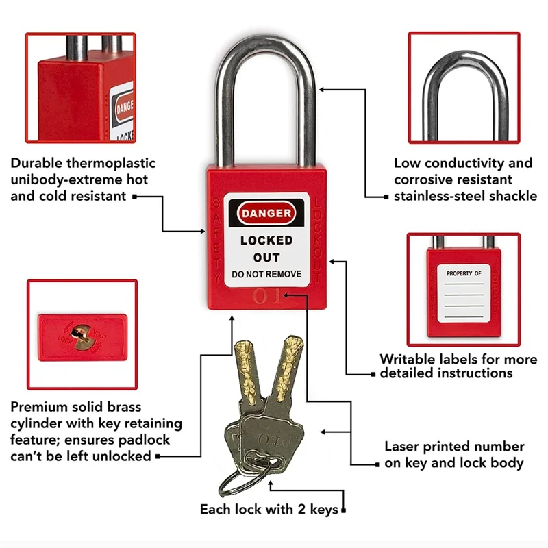 Kit Label Pengunci Listrik Lotere-Listrik Dengan Gembok Pengaman, Kit Kunci Pengait Pengaman, Tag Peringatan