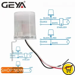 Geya-光電光制御スイッチ,光センサー操作,自動フォトセル,10a,16a,30a,220v