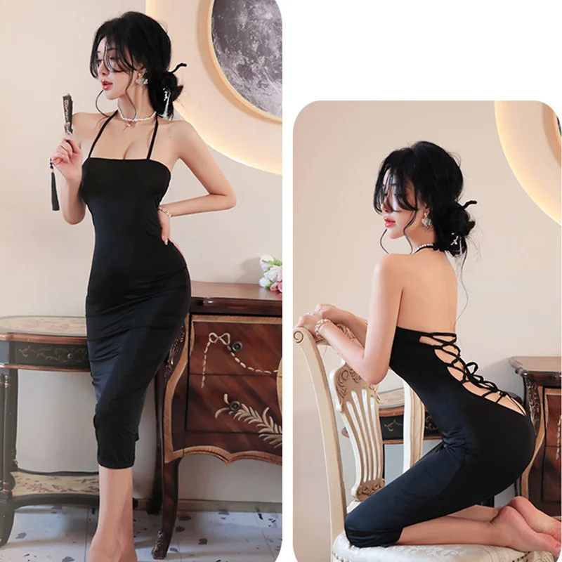 Sexy Dress Hanging neck backless strap suspender buttocks wrapped long skirt Woman clothes Evening dresses cheap clothes xxx