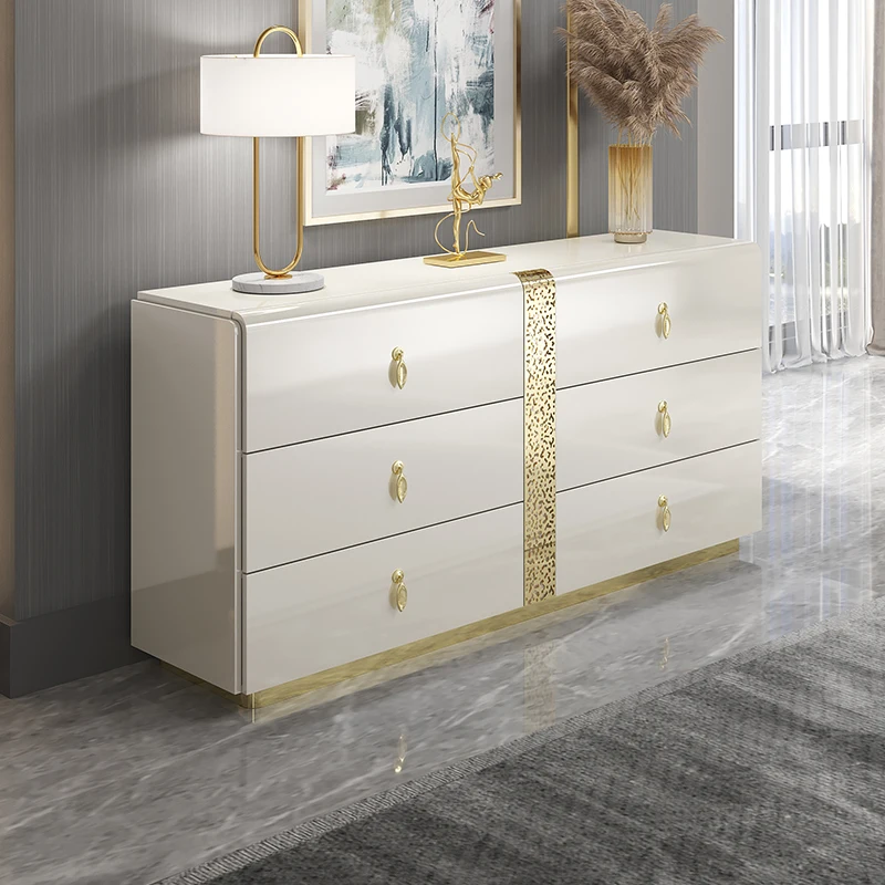 

Dkg Italian light luxury chest cabinet solid wood storage cabinet living room locker modern dining side cabinet 6 drawers