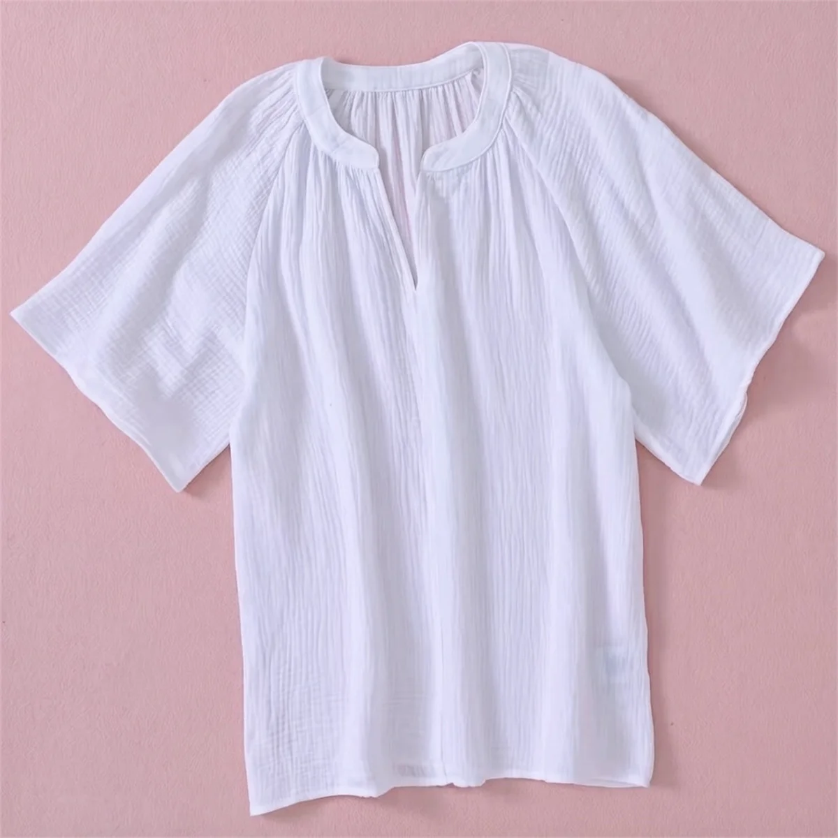 Summer Cotton Linen Blouse plus Size Women V-Neck Button Tee Shirt Casual Half Sleeve Black Loose Top for Women