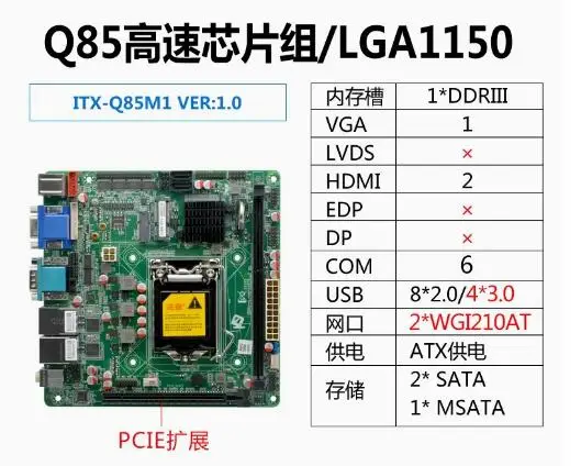 اللوحة الأم H81Q85 الرابعة i3/i5/i7 LGA1150 وحدة المعالجة المركزية لسطح المكتب IPC Mini-ITX اللوحة الرئيسية الصناعية مع 6 * COM 2 * LAN i211 DDR3 VGA