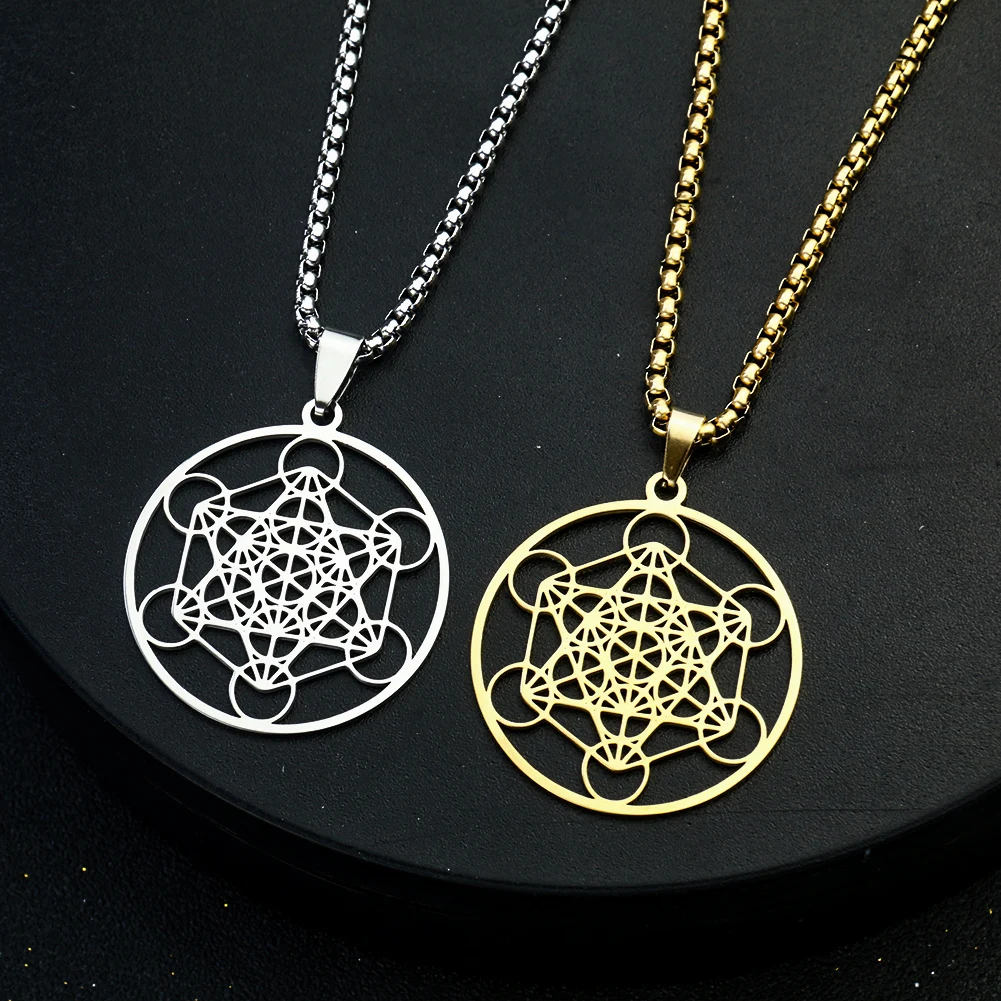 Stainless Steel Pendant Necklace Sacred Geometry Chakras Meditation Moon Goddess Star of David Archangel Metatron Hexagon Yoga