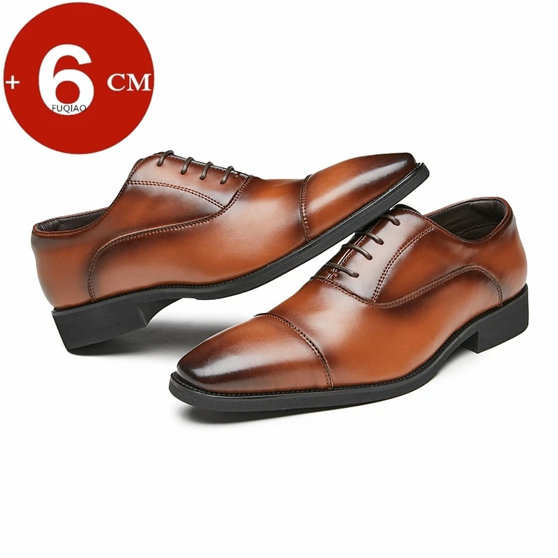 Brand Genuine Leather Elevator Shoes Business Men Dress Shoes Wedding Formal Oxford Height Increasing Shoes For Men Large Size