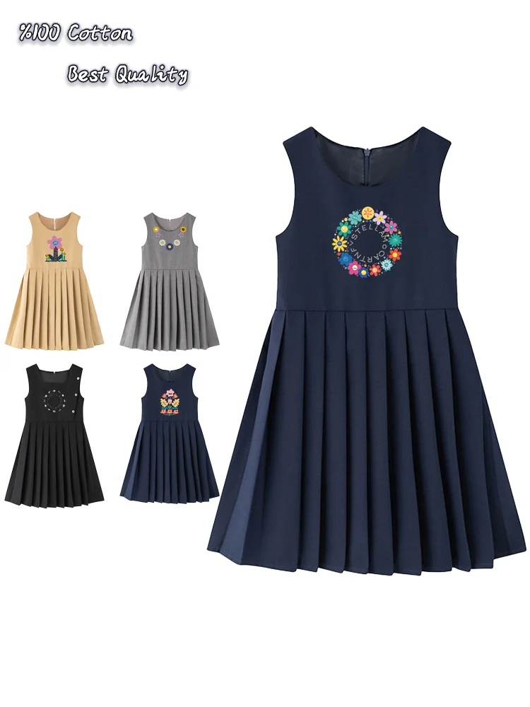 cute sunflower graphics girls dresses summer 2026 new Vacation casual kids Sleeveless skirt cotton floral child princess dress