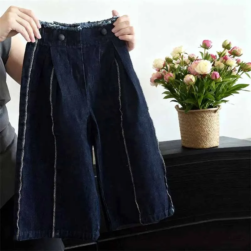 

Children's Fashion Jeans Girls Casual Trousers Spring Babys Loose Striped Straight-Leg Pants 2025 Kids Autumn New Pants 2-8 Year