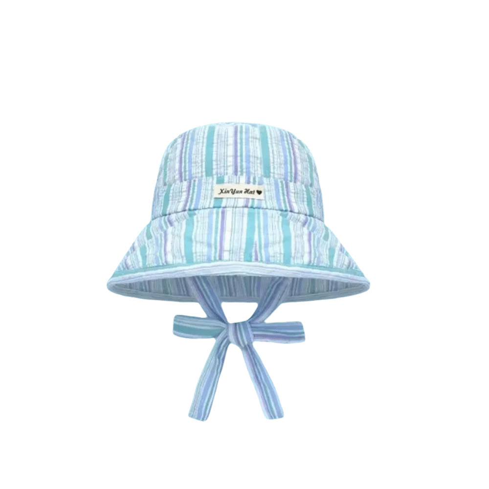 

Lace-up Korean Striped Bucket Hat Lightweight Contrasting Color Wide-edged Sun Hat Breathable UV Protection