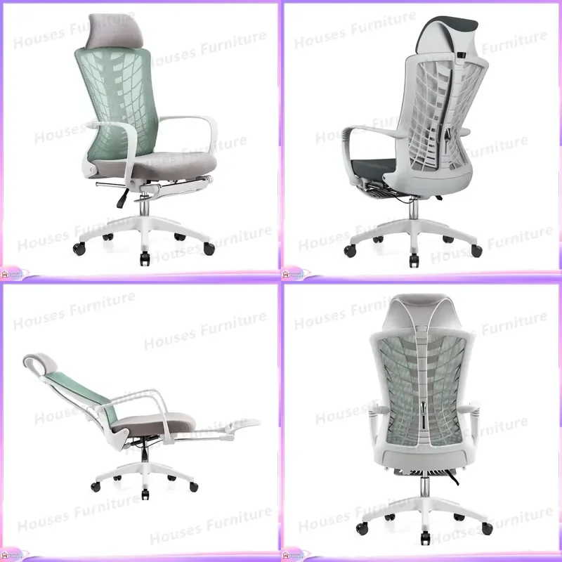Ergonomic High Back Office Chair with Lumbar Support Headrest Retractable Footrest Molded Foam Seat Aluminum Legs Computer