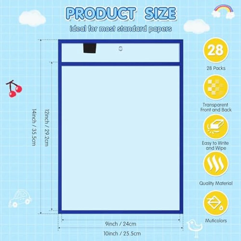 حامل ملاحظات قابلة لإعادة الاستخدام لتنظيم مكتب المعلم ، أكمام جيب محو الجافة ، حامل مذكرة العمل ، 28 قطعة