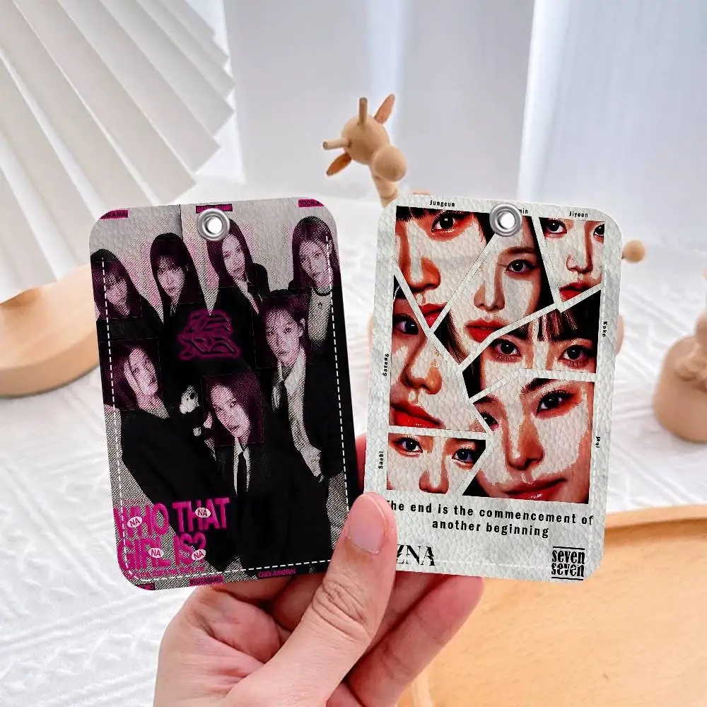 Girl Music Singer I-Izna Band Rectangle ID Card Case Keychain Access Card Bag Key Tag Ring Leather Card Holder Key Ring Access