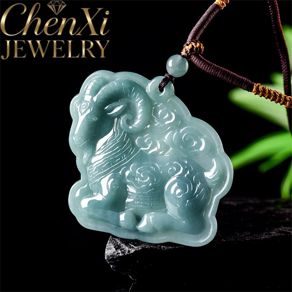 High-end Natural genuine blue water  Ice-Grade jadeite The Goat Carrying the Clouds Zodiac Goat Exquisite  Pendant Fine Jewelry