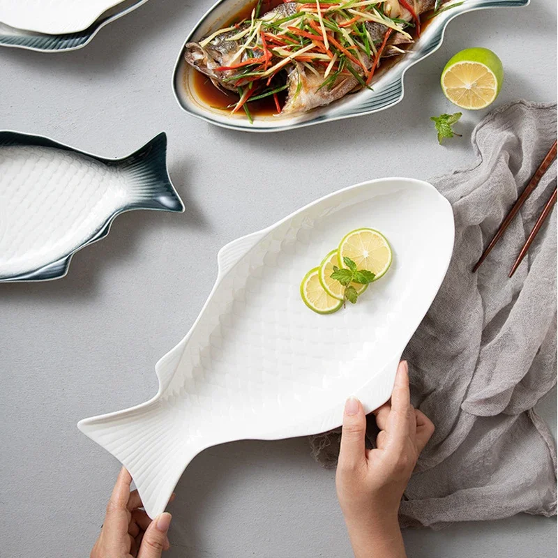 

Japanese Ceramic Fish Plate White Irregular Plate Healthy Tableware Kitchen Cookware Dessert Sushi Pasta Plate Hotel Tableware