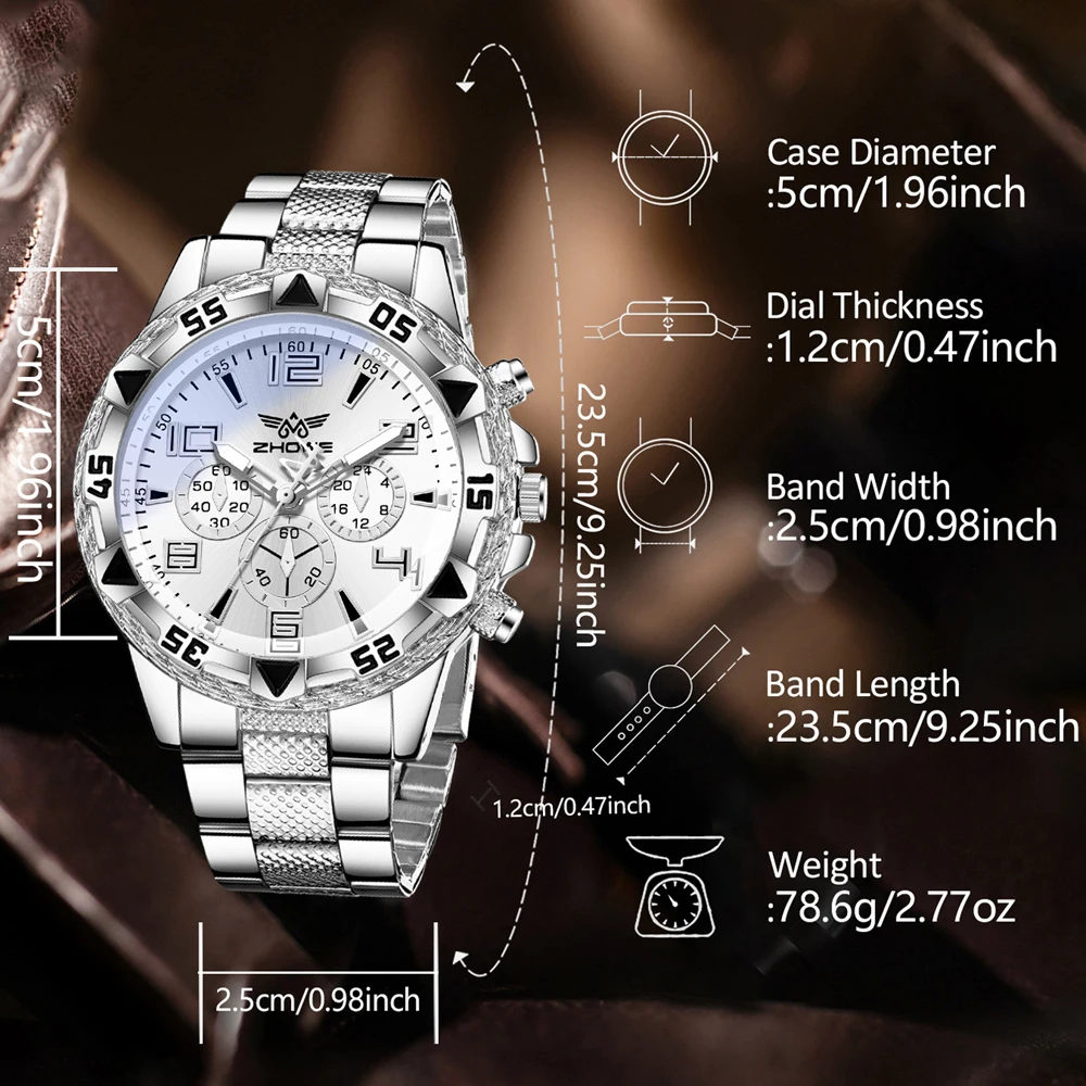 4PCS Silver Men's Fashion Casual Mixed Scale Dial Quartz Watch Bracelet Necklace Ring Set Suitable for Daily Wear Decoration - view 5