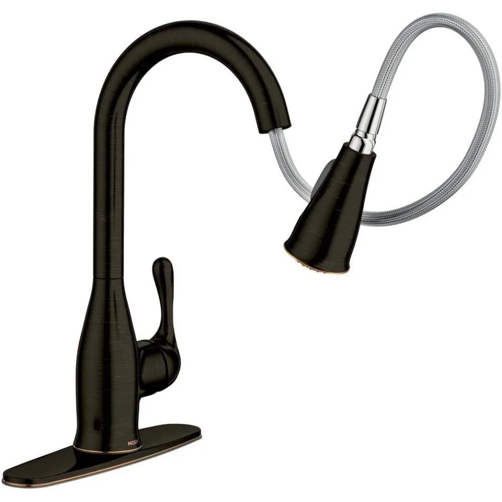 صنبور مطبخ MOEN Kaden بمقبض واحد قابل للسحب للأسفل مع عاكس ومنظف طاقة، لمسة نهائية برونزية البحر الأبيض المتوسط