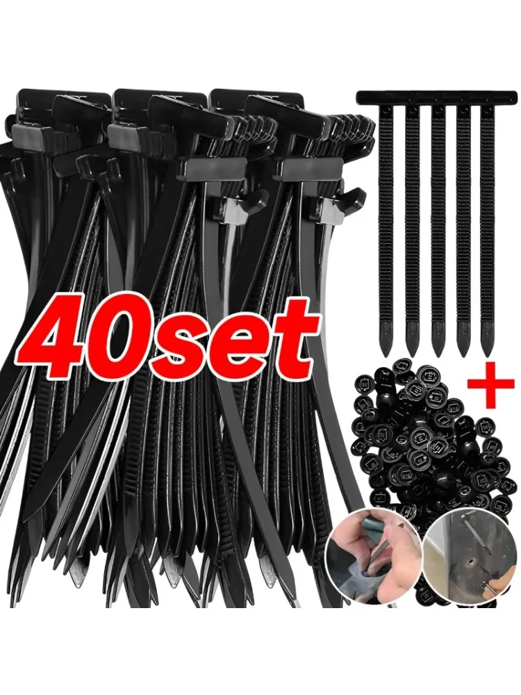 Ensemble de 40 boucles d'attache de câble universelles en Nylon, support d'attaches zippées autobloquantes robustes avec attaches à broches, fermetures éclair résistantes aux UV pour carrosserie de
