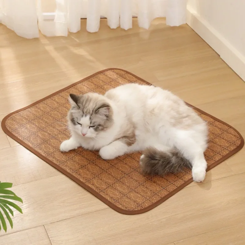 

Pet Summer Sleeping Mat for Cats Breathable Cooling Pad Dogs Heat Dissipation Supplies Kitten Puppy Rattan Weaving Bed Mats