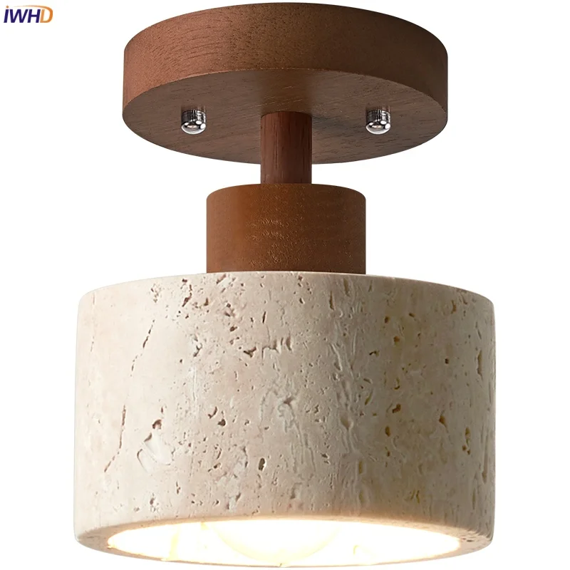 

IWHD Yellow Stone LED Ceiling Lamp Corridor Aisle Round Lampshade Modern Nordic Entrance Ceiling Light Fixtures Lampy Sufitowe
