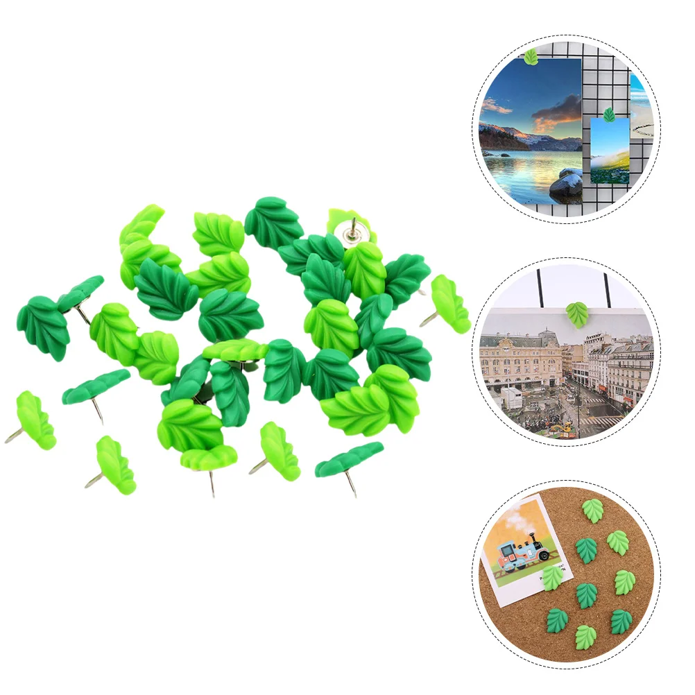 

30pcs Green Leaf Push Pins Bright Thumb Tacks For Cork Board Map Marking Office Home Decor Multi-Function Leaf Shaped