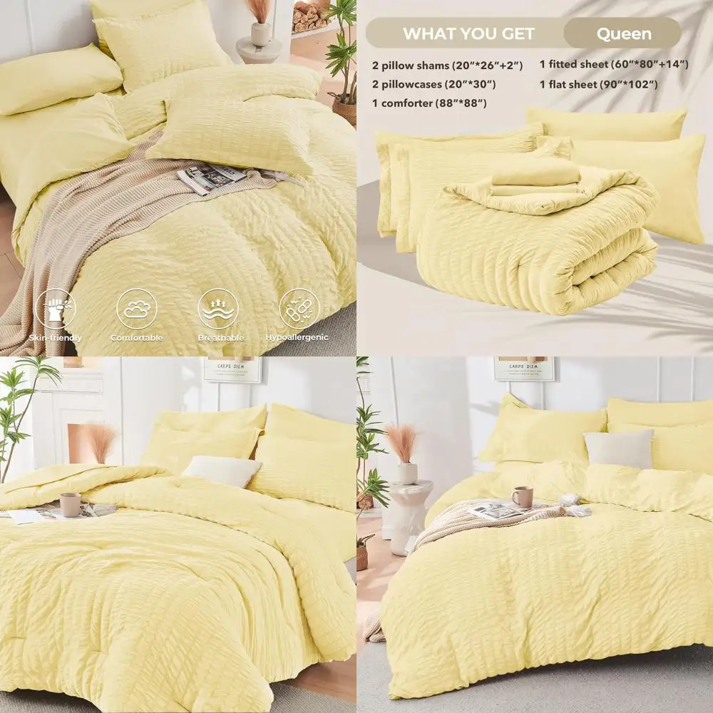 

7-Piece Seersucker Comforter Set, All-Season Luxury Bedding for Queen Size Bedrooms with Sheets, Pillowcases & Shams