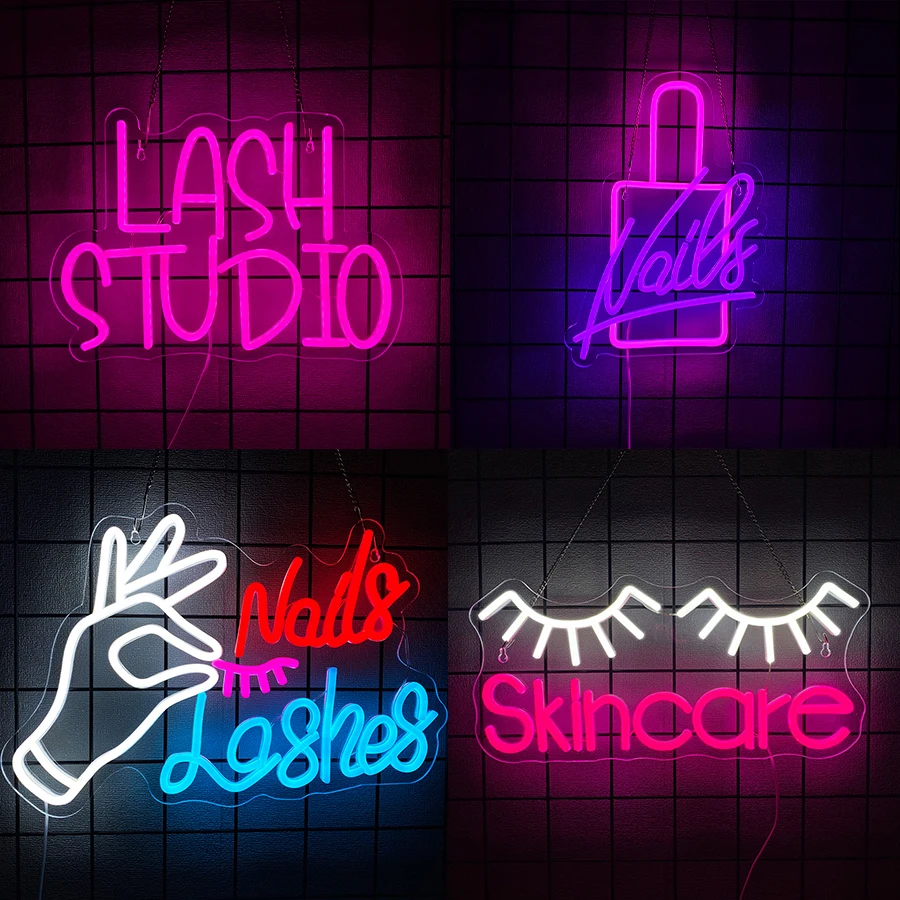 

Неоновая вывеска «Nails Lashes» для декора стен, светодиодная неоновая подсветка для спальни, салона, косметической комнаты, студии красоты, бара, магазина