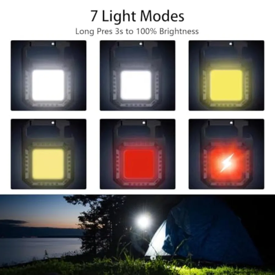 COB Keychain Work Light - Keychain Flashlights Rechargable Keychain Flashlight 7 Modes Hi-Lumin Super Bright With Folding Brack