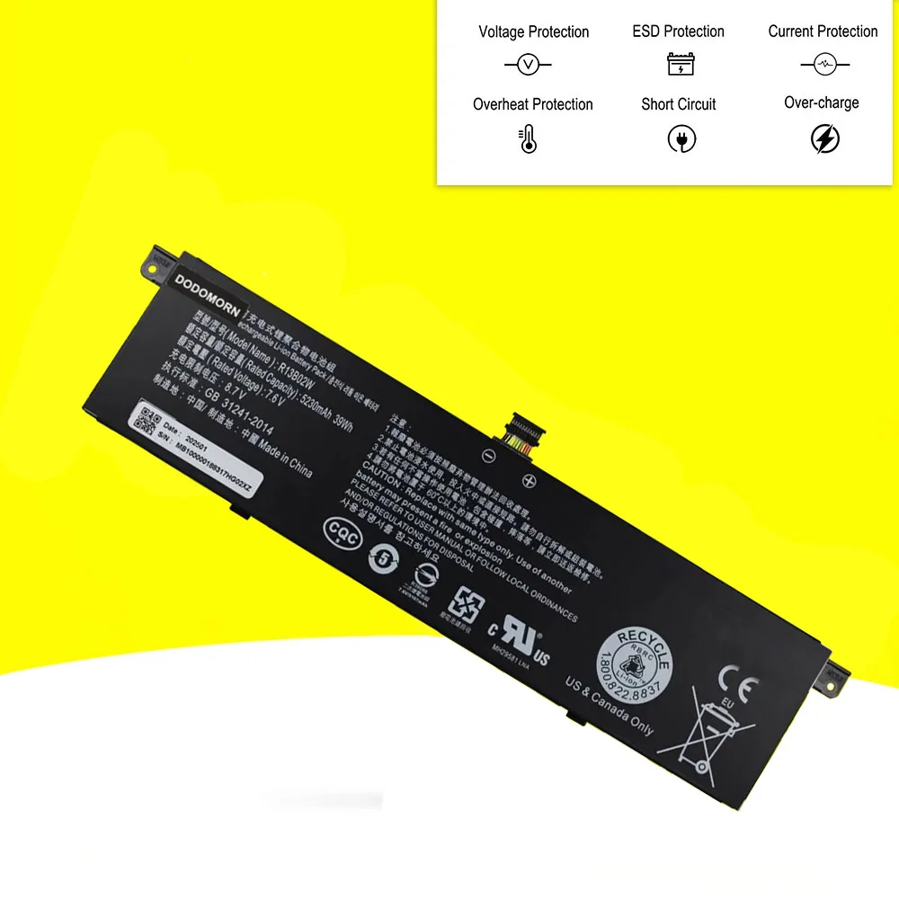 DODOMORN nueva batería de 7,6 V 39Wh R13B01W R13B02W para Xiaomi Mi Air serie de portátiles de 13,3 pulgadas, baterías r